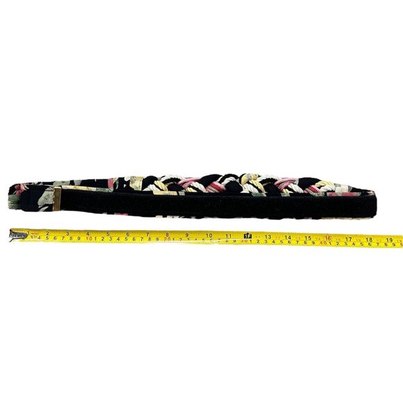 Vintage Braided Belt Floral Black Pink 1980s Adjustable Hook Loop Retro Fabric - Picture 7 of 7